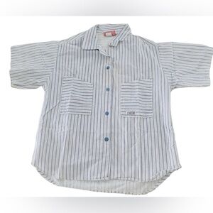 Vintage cotton Cherokee Blue and White Striped women Button Down Shirt small